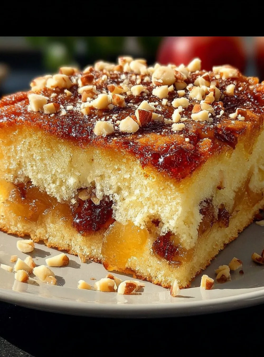 Deliciously baked German Apple Yogurt Cake topped with fresh apple slices.