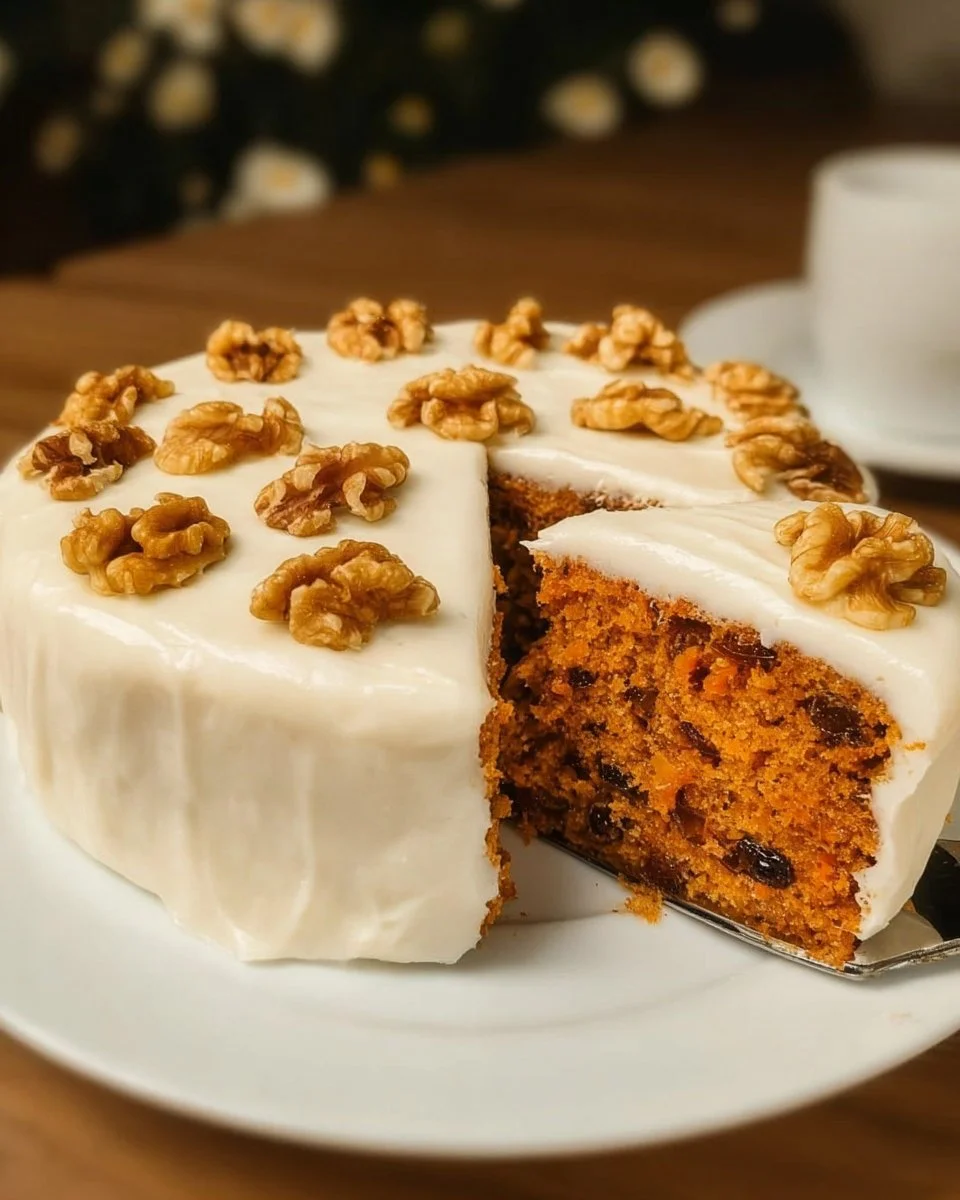 Healthy carrot and oatmeal cake topped with cream cheese frosting
