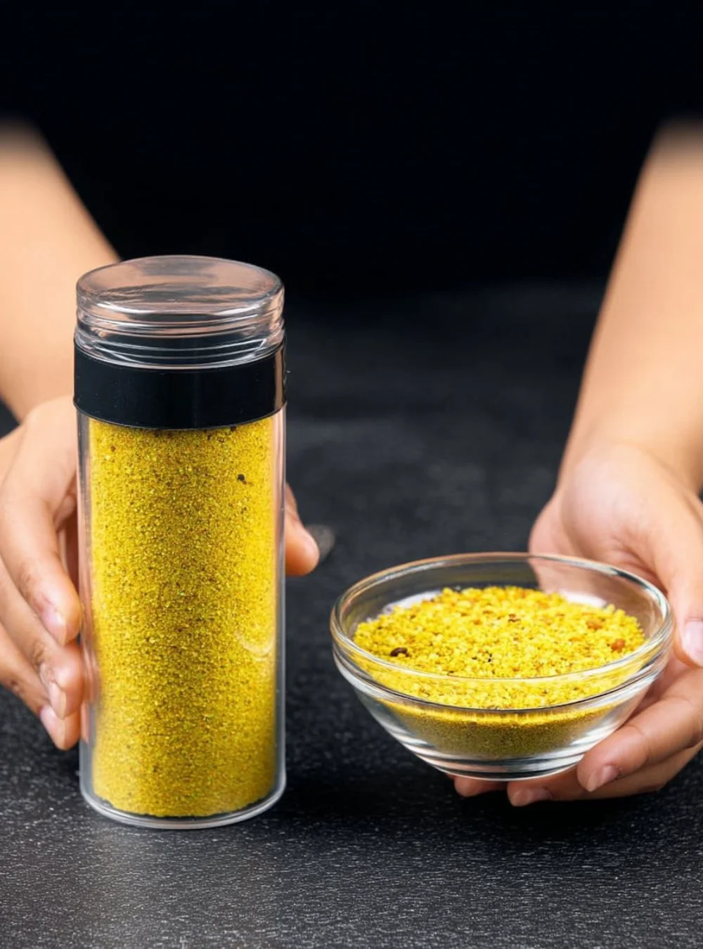A bowl of homemade chicken broth powder ready to enhance dishes with flavor.