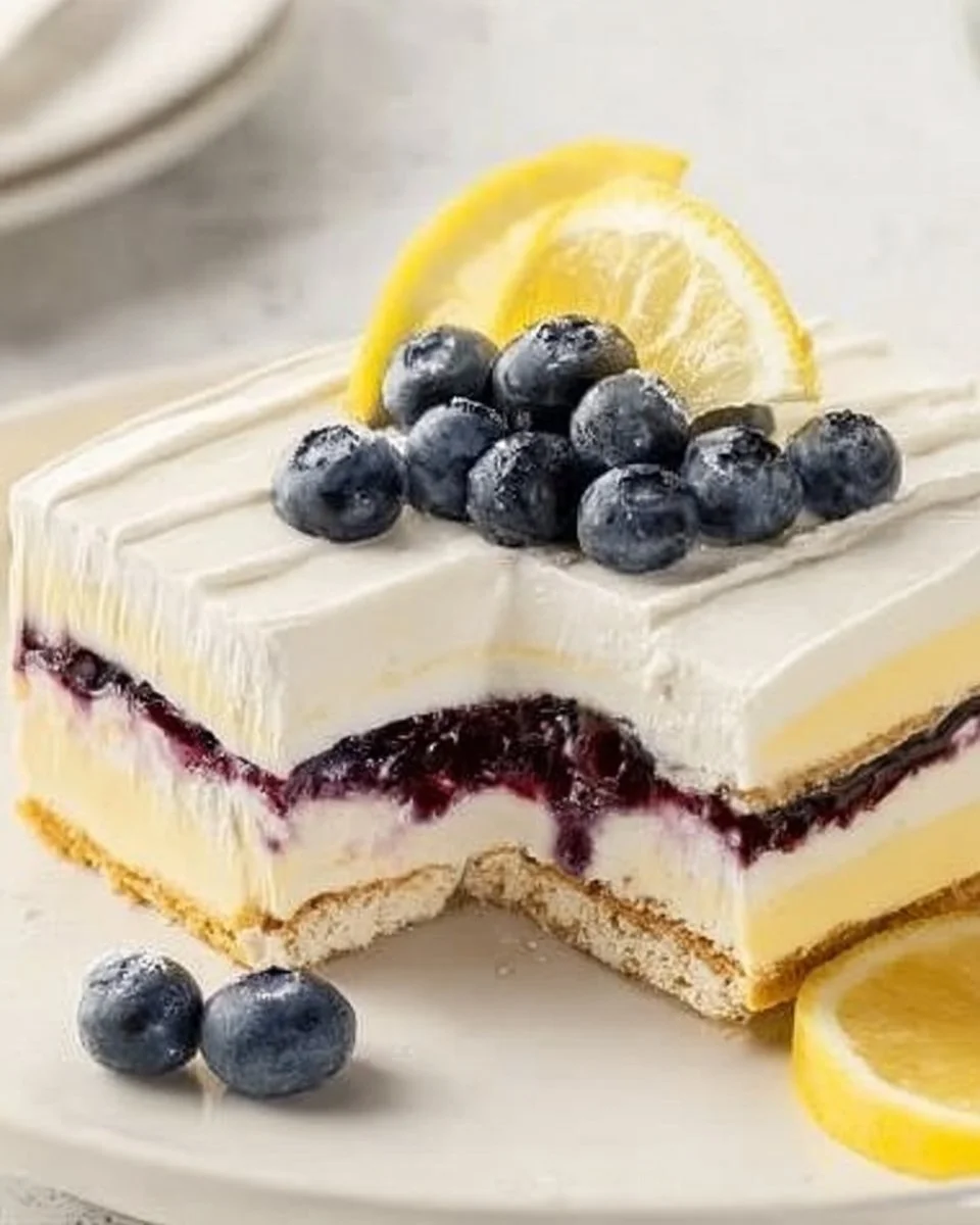 Delicious no-bake Lemon Blueberry Delight dessert in a glass