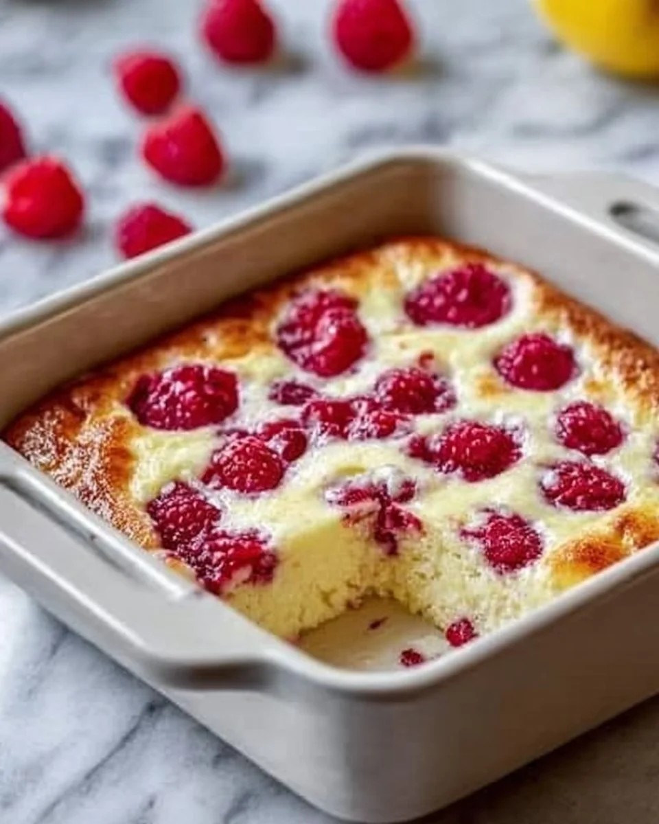 Delicious lemon raspberry cottage cheese bake served in a dish