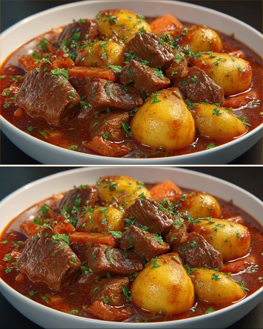 Bowl of hearty beef stew with tender meat and fresh vegetables