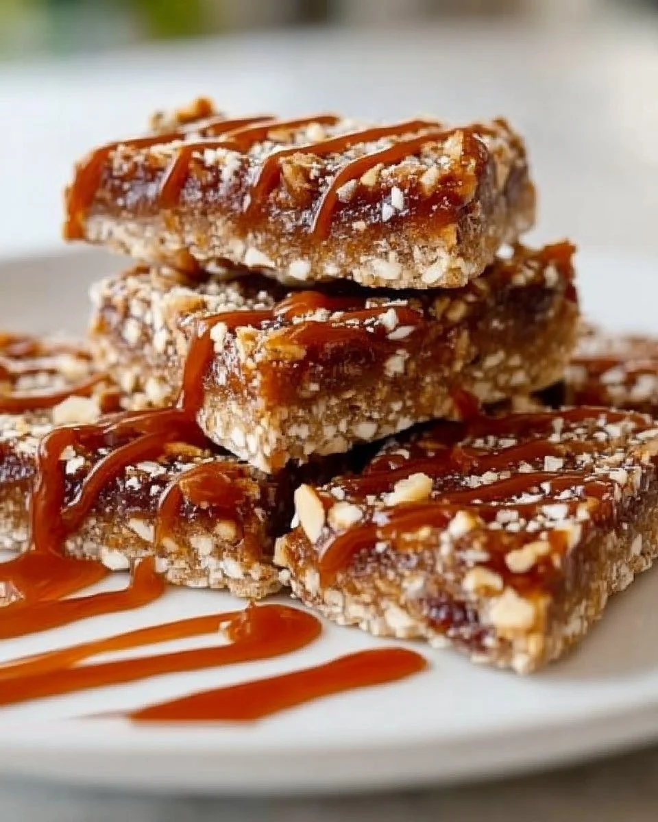 No bake date bars filled with nuts and dried fruits on a countertop