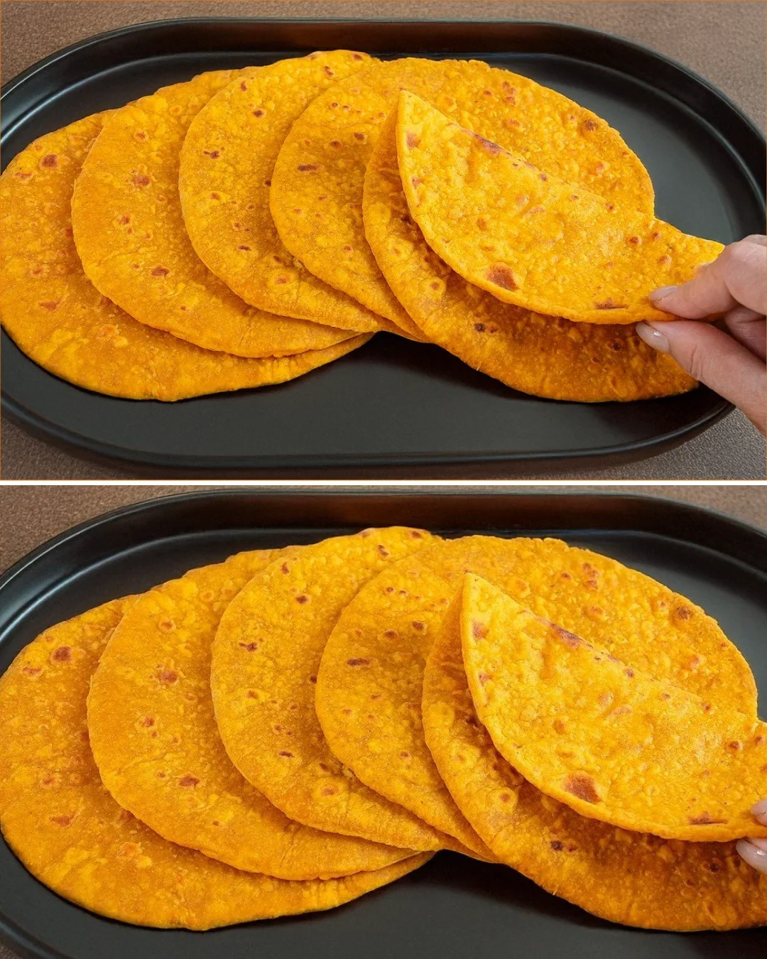 Oat and carrot flatbread freshly baked on a wooden board.