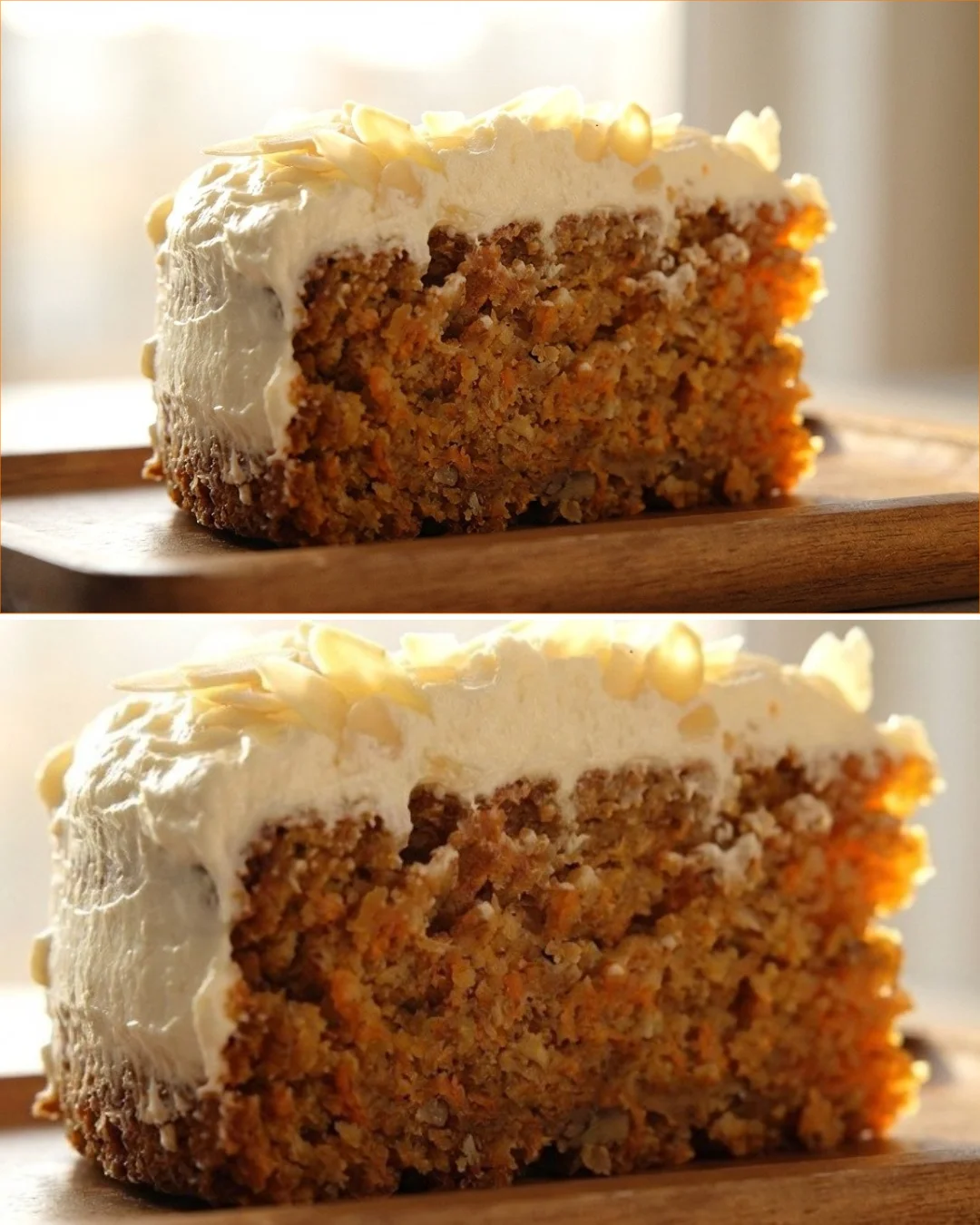 Delicious slice of homemade oatmeal cake with frosting on a plate.