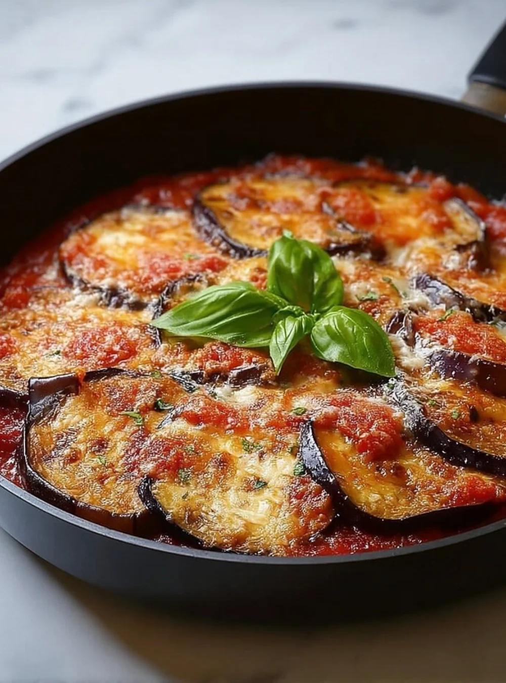 Delicious One-Pot Parmigiana served with layers of cheese and sauce.
