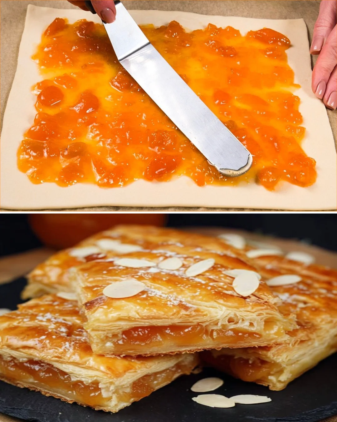 Puff pastry swirls filled with apricot jam on a plate