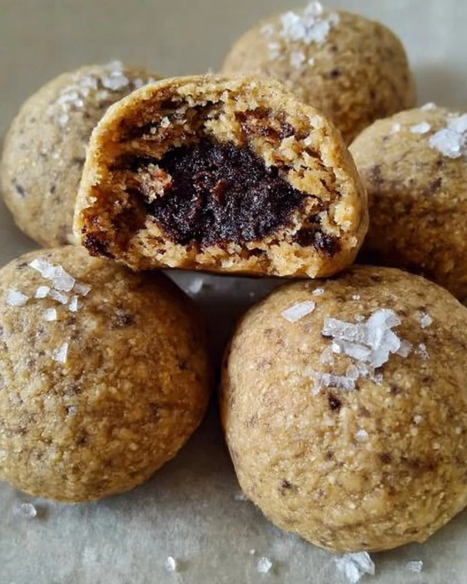 Salted date-filled cookie bites stacked on a plate, perfect for dessert lovers.