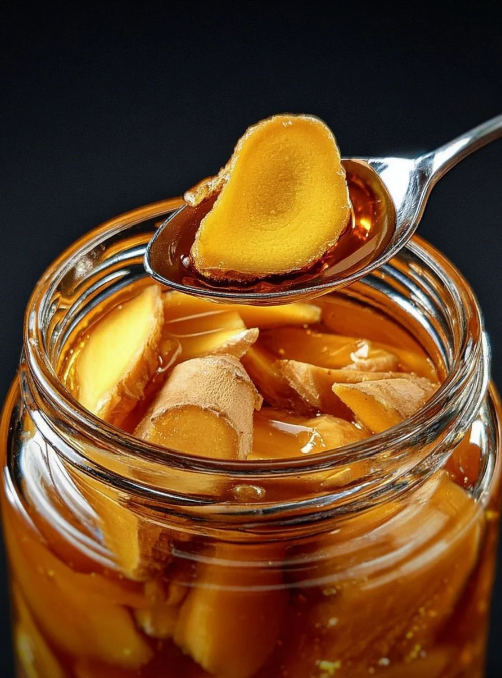 A jar of ginger vinegar with fresh ginger roots, showcasing a traditional health remedy.