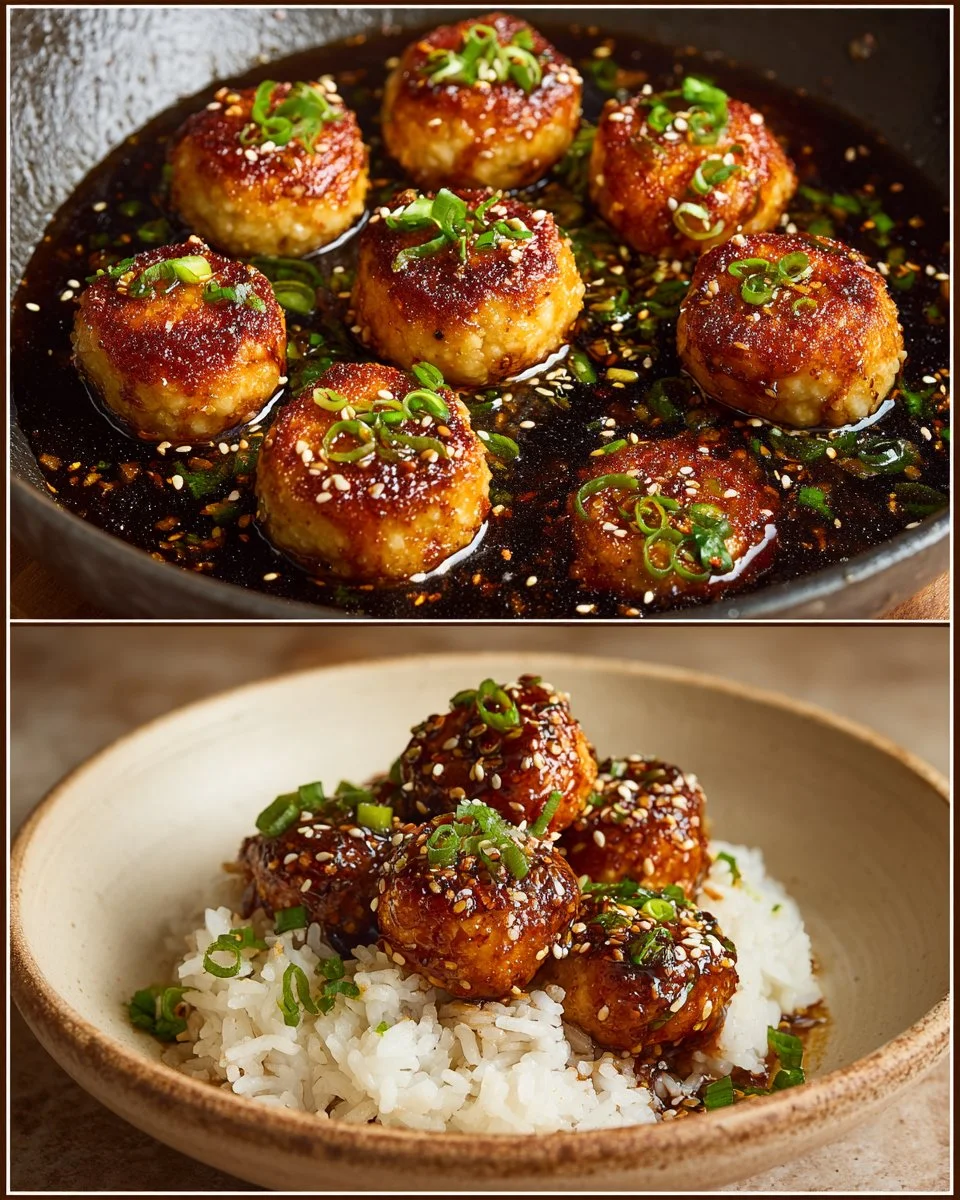 Plate of golden soy garlic tofu balls garnished with herbs