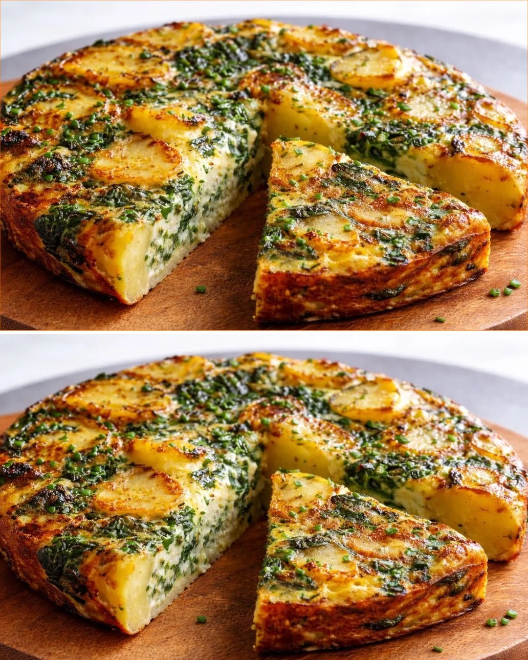 Delicious spinach and baked potato pie served on a plate