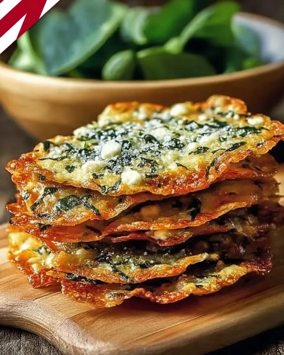 Crispy spinach and cheese flatbreads topped with fresh herbs