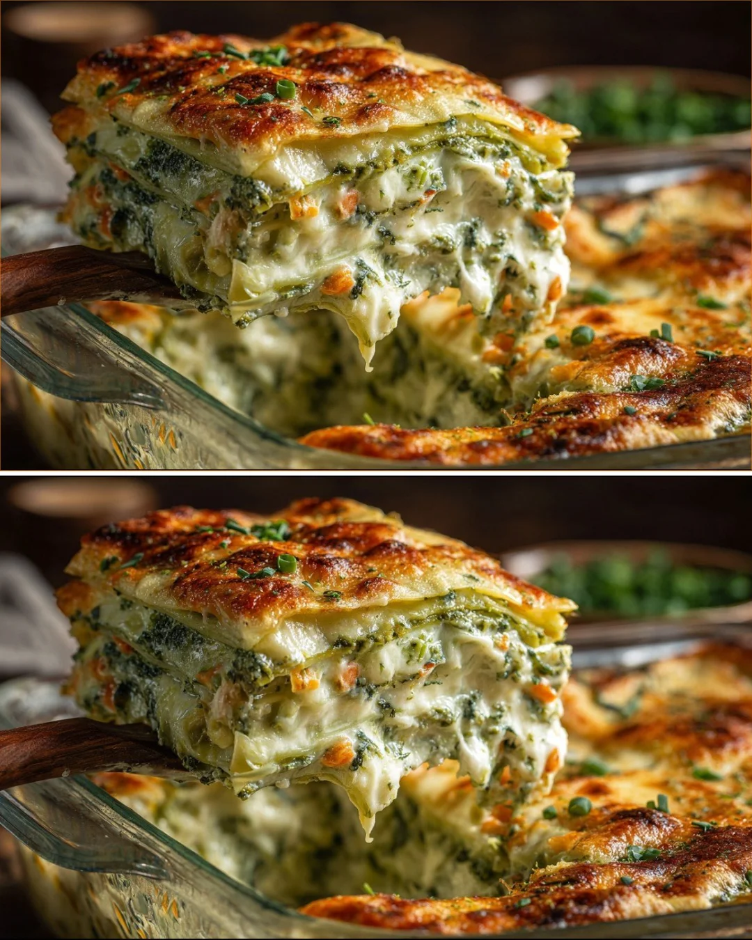 Delicious spring lasagna with fresh vegetables and herbs.