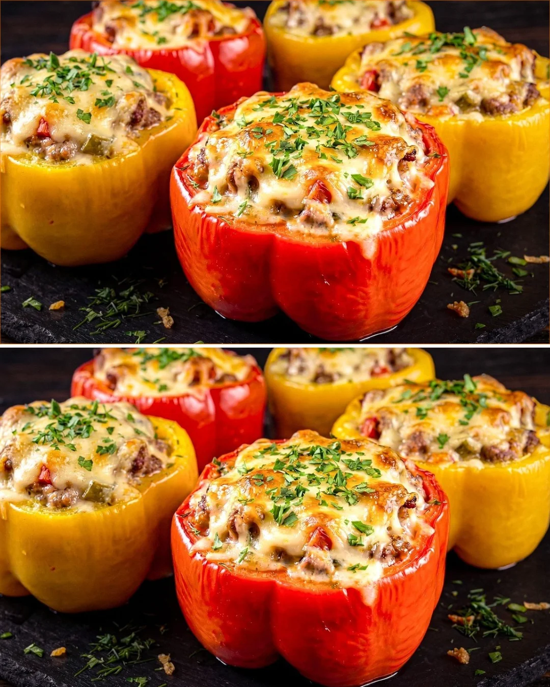 Stuffed peppers filled with delicious potato mixture on a plate