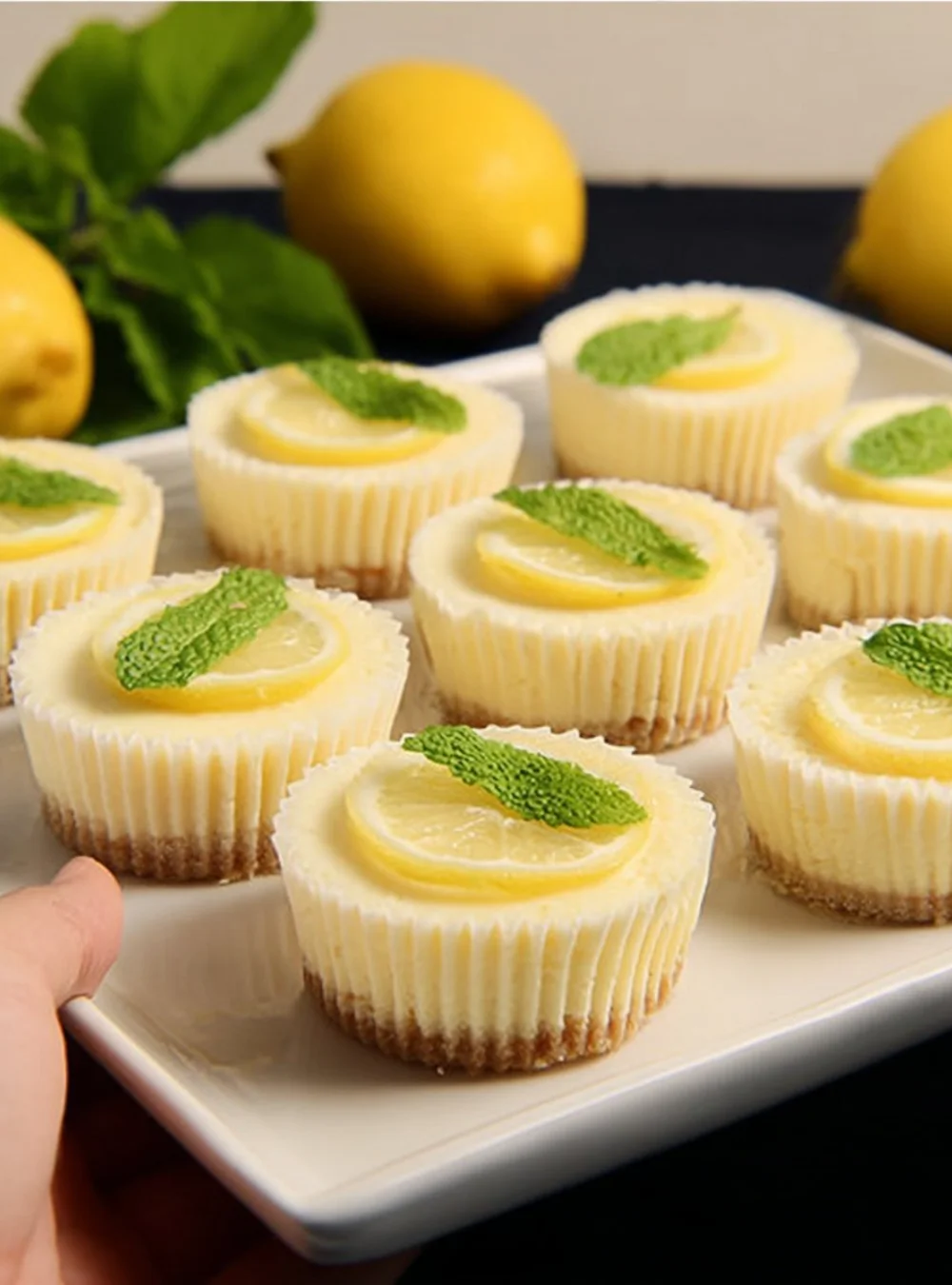 Sugar-free lemon cheesecake slice on a plate with a fresh lemon garnish