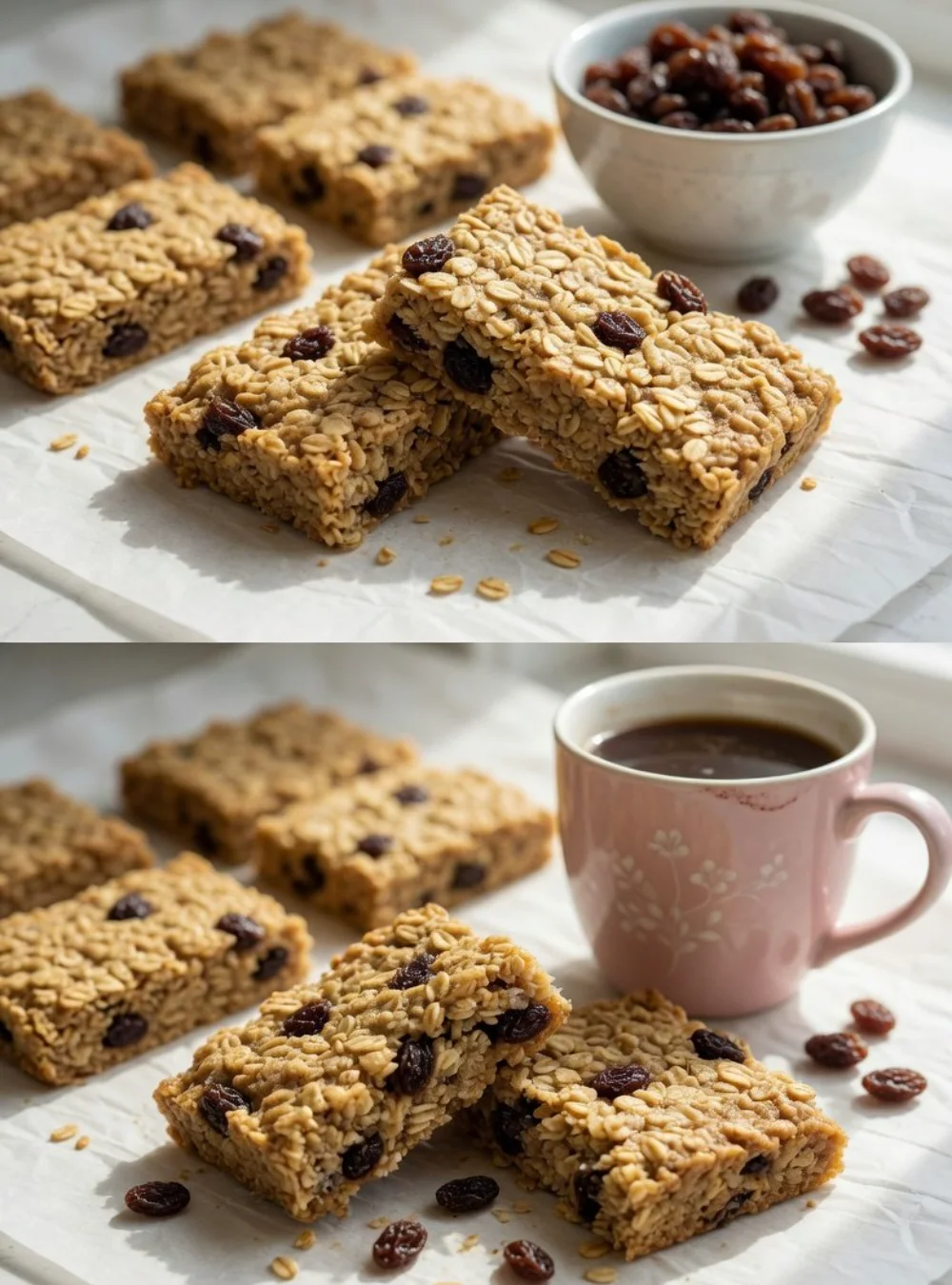 3 ingredient no bake granola bars on a wooden table