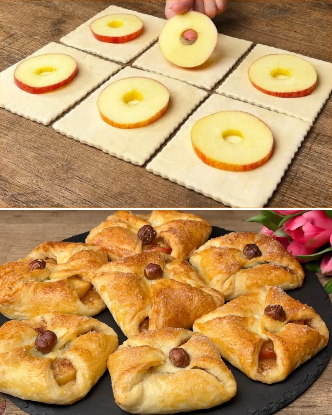 Delicious Apple Puff Pastry garnished with Coffee Whipped Cream