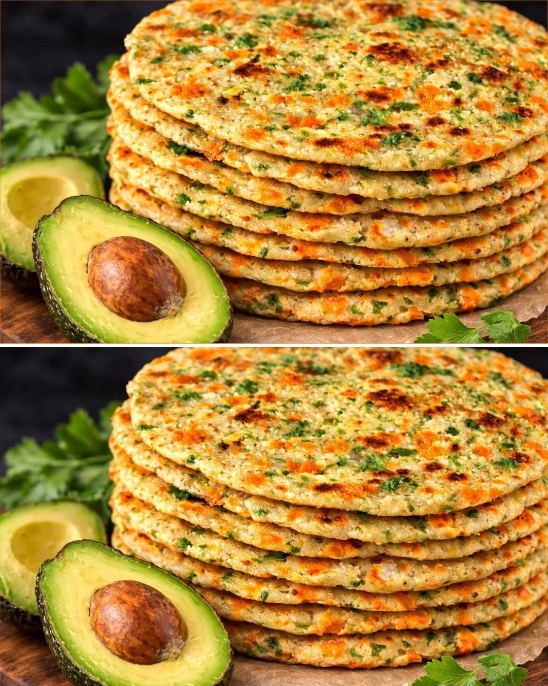 Sliced avocado bread topped with hummus and avocado mayo on a wooden board.