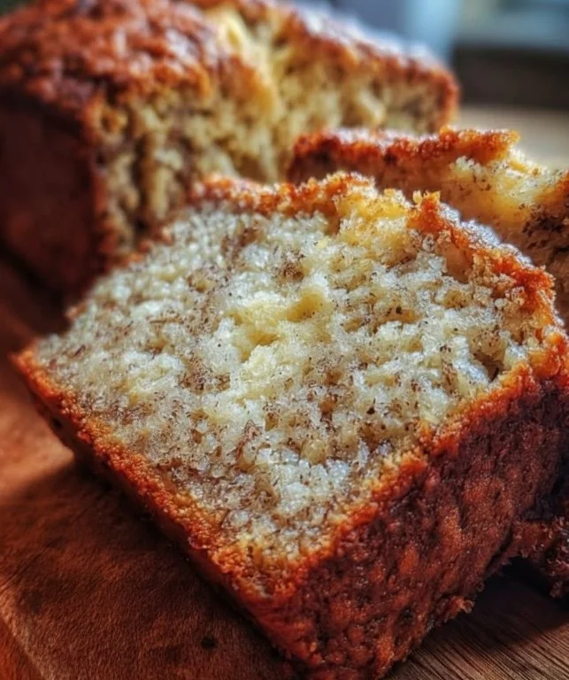 Banana Greek Yogurt Loaf served on a wooden cutting board with slices cut