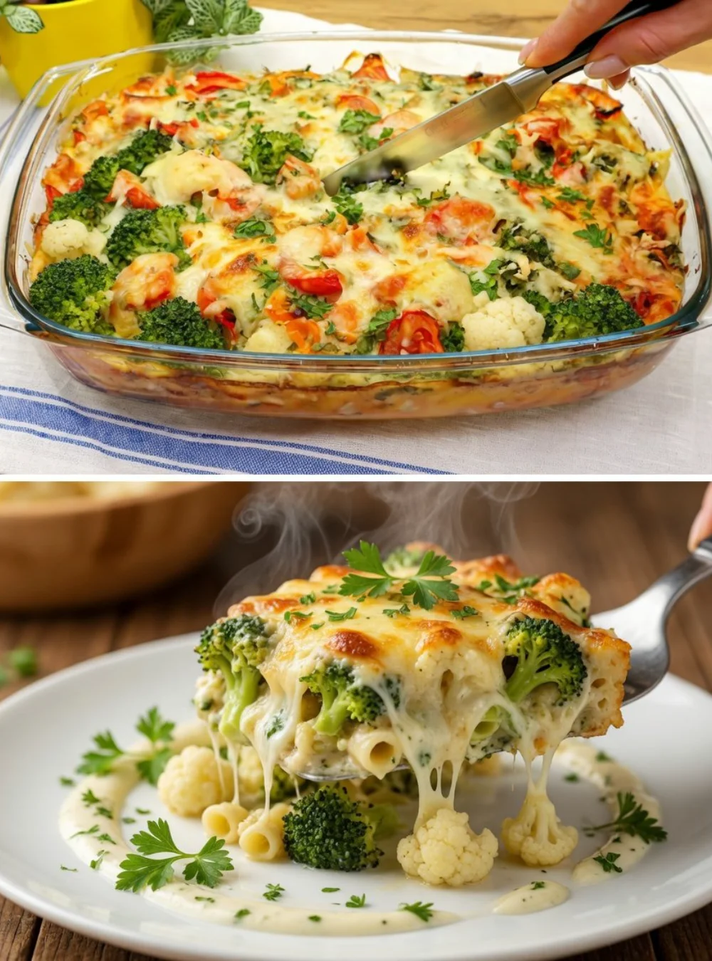 Delicious Broccoli Cauliflower Casserole baked to perfection
