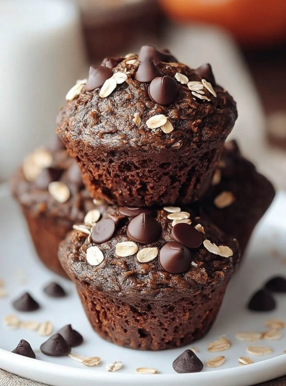 Delicious homemade Chocolate Oatmeal Muffins fresh out of the oven