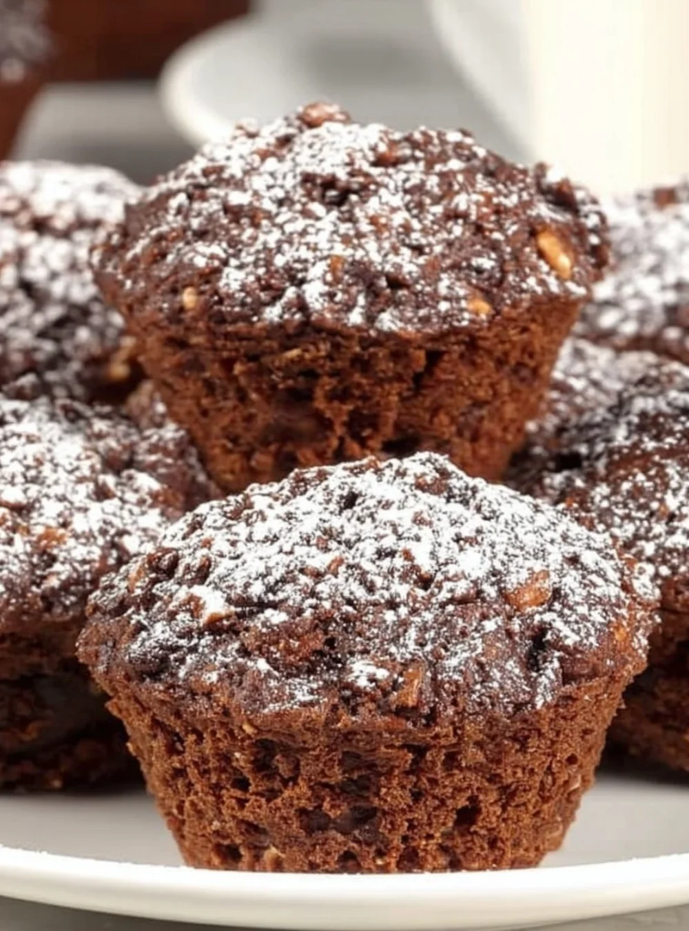 Freshly baked Chocolate Oatmeal Muffins on a cooling rack