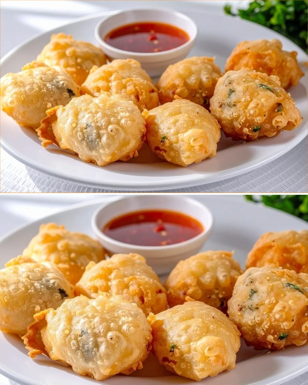 Crispy fish nuggets served with sweet chili sauce on a plate