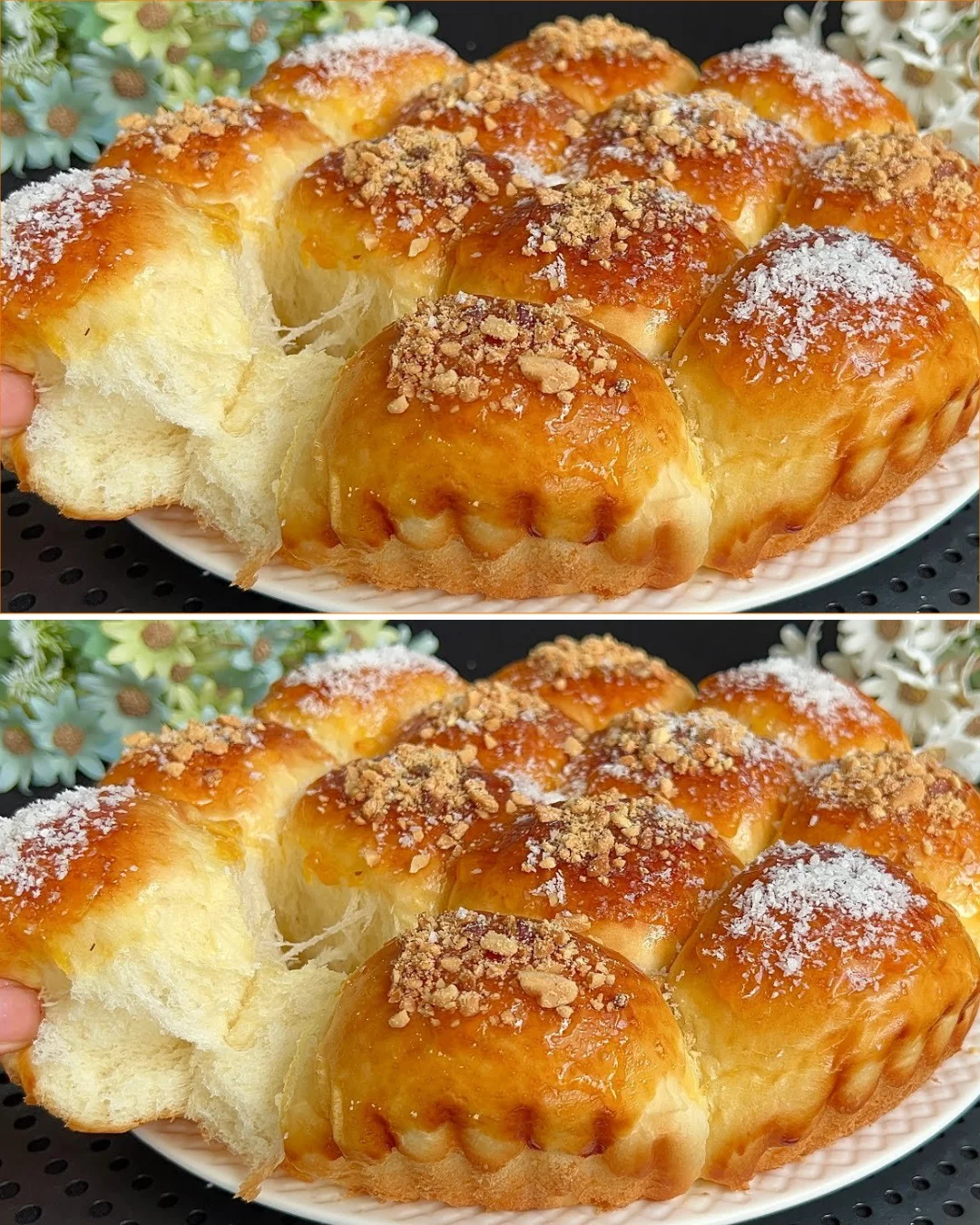 Freshly baked brioche loaf on a wooden cutting board