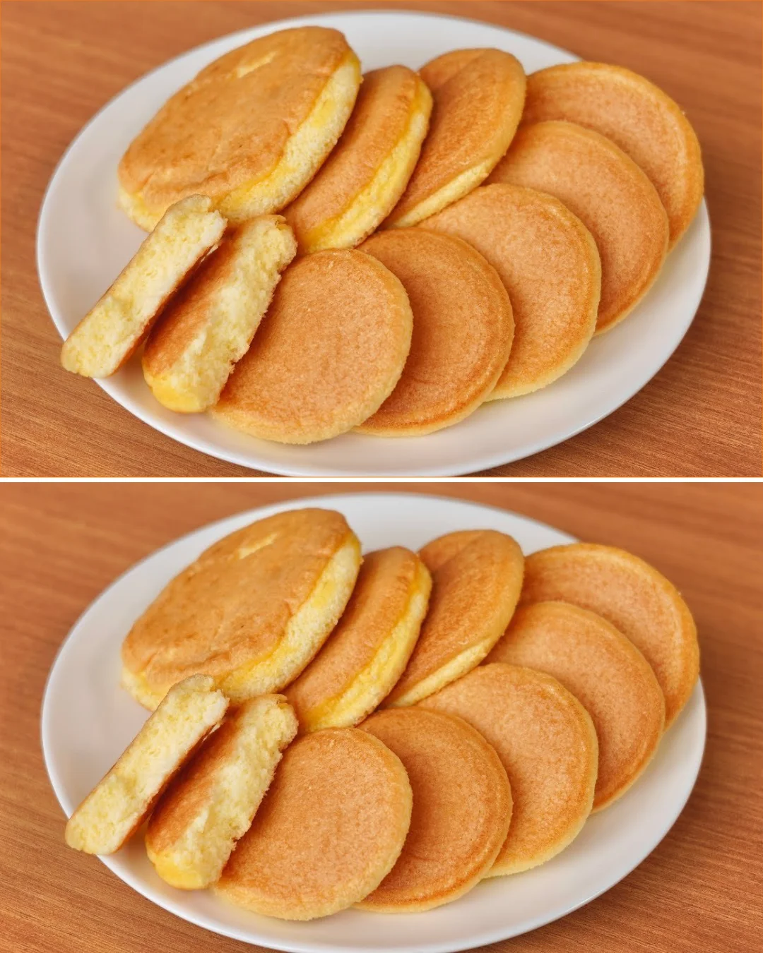Fluffy sweet egg pancakes served with syrup and fresh berries on a plate.
