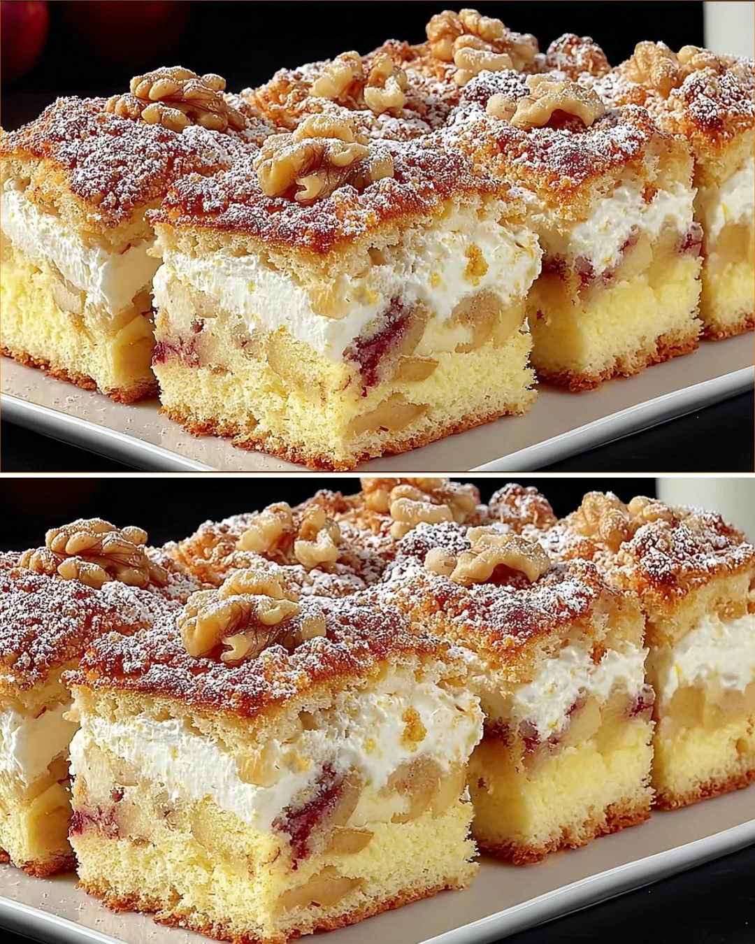 Slice of delicious German Apple Cake with fresh apples and cinnamon