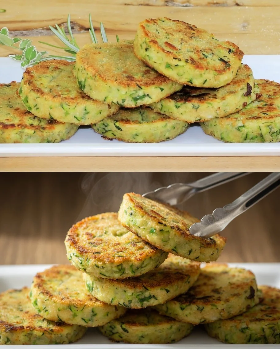Golden zucchini burger made without frying or using an oven.