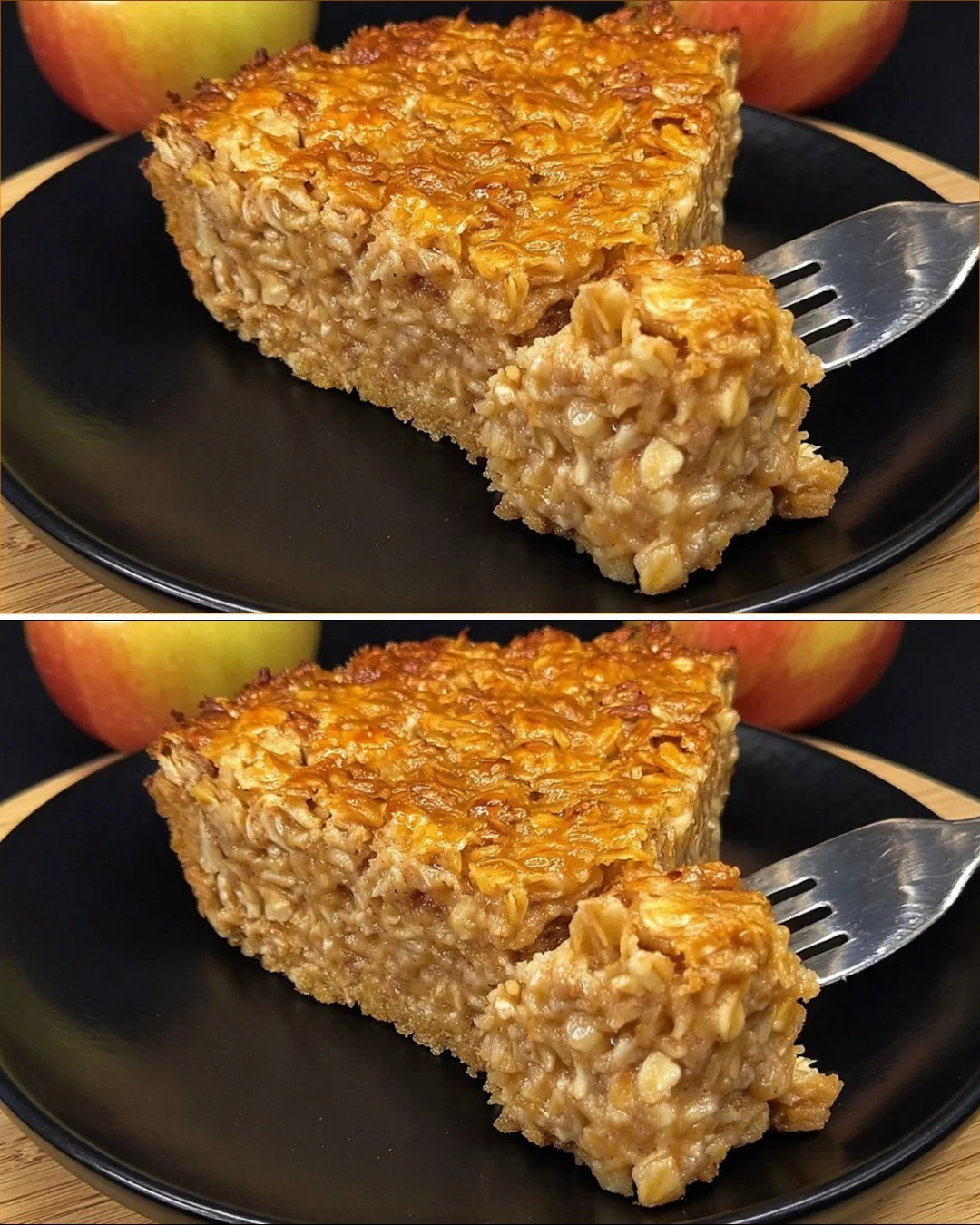 Healthy apple oatmeal cake topped with fresh apples and nuts