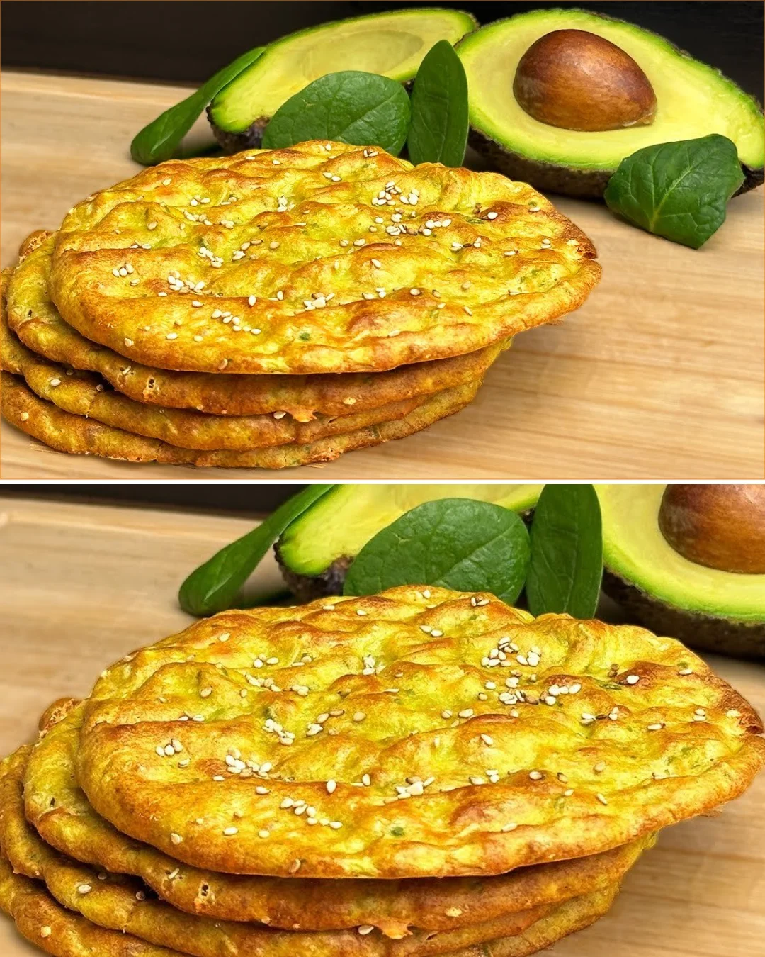 Sliced healthy avocado bread topped with fresh herbs on a wooden cutting board