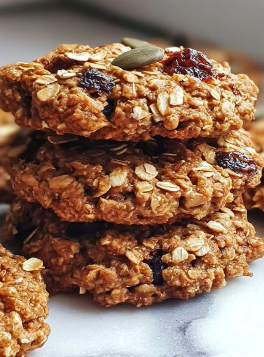 Healthy oat and seed cookies on a plate, promoting nutritious snacking options.