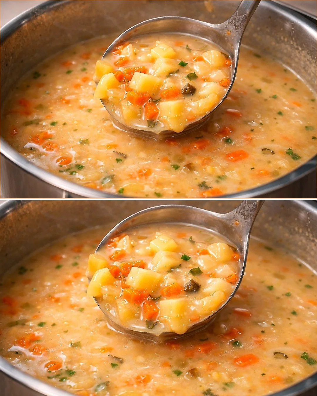 A bowl of hearty potato soup topped with chives and served with crusty bread