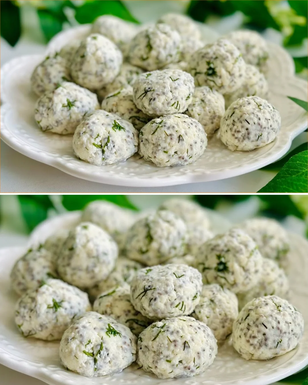 High-protein chia seed cottage cheese balls served on a plate