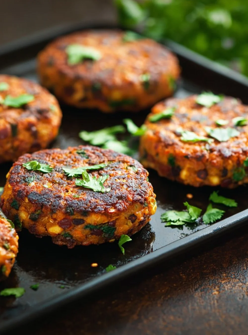 High-protein red lentil patties served with fresh herbs and a dipping sauce