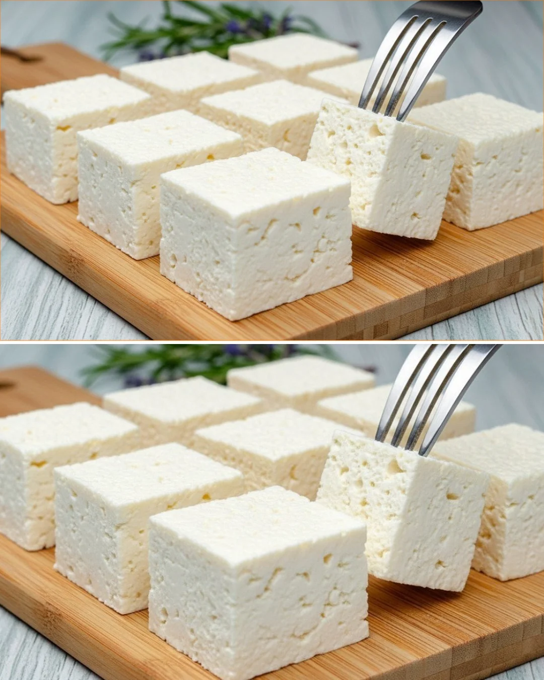 Homemade feta cheese prepared with fresh ingredients