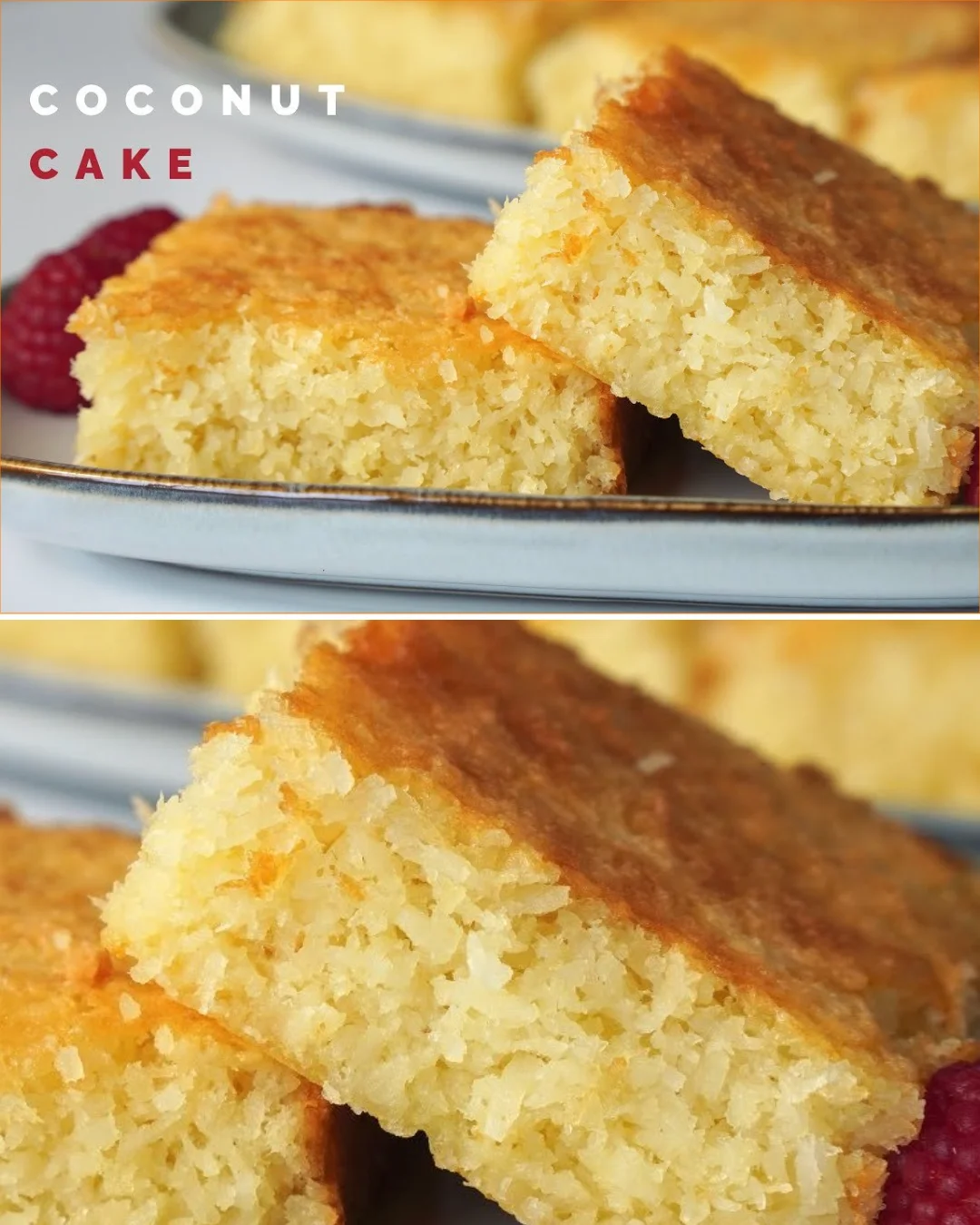 Moist and delicious coconut cake decorated with coconut flakes