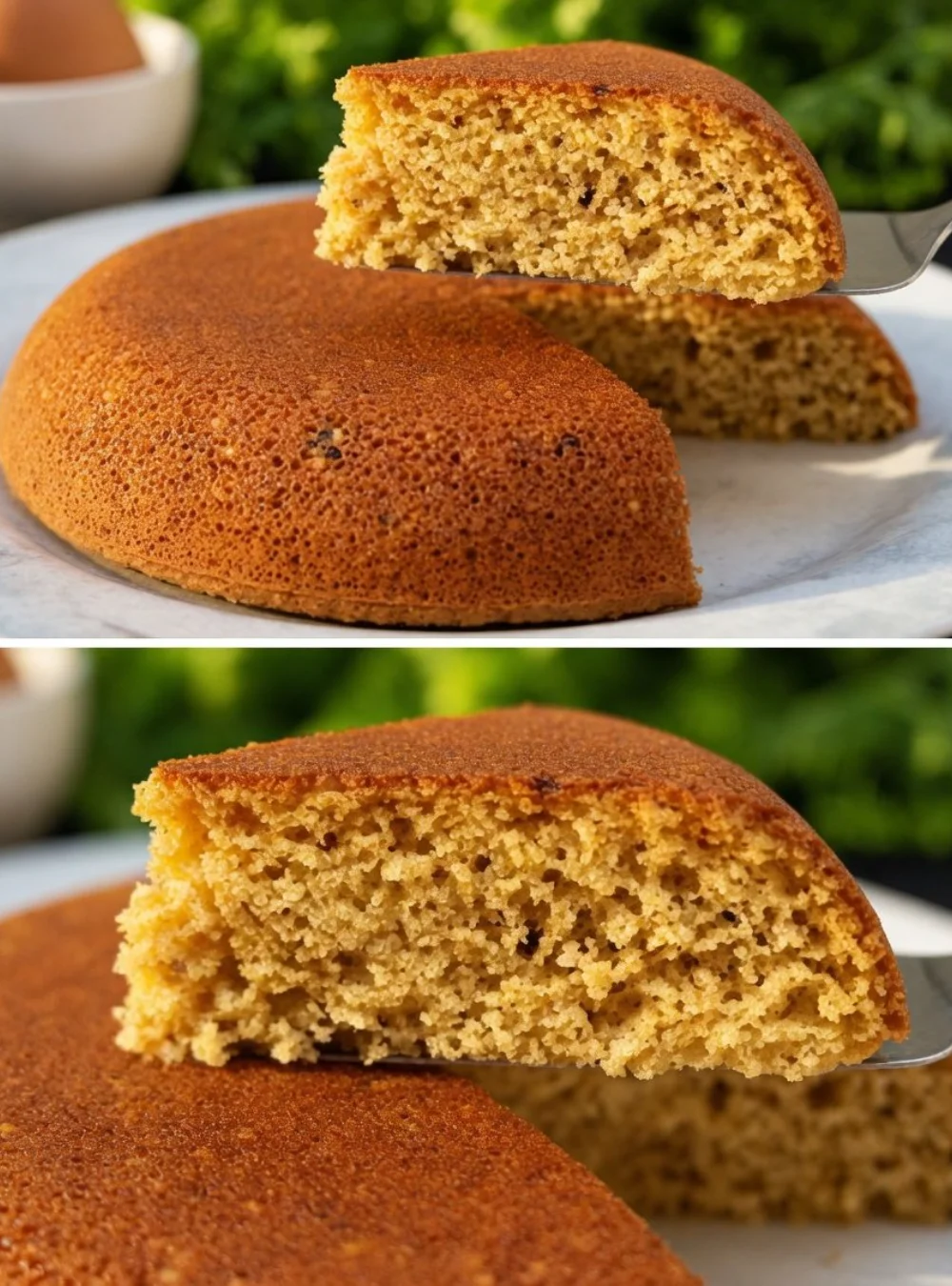 Delicious No Flour No Sugar Cake topped with fresh fruits