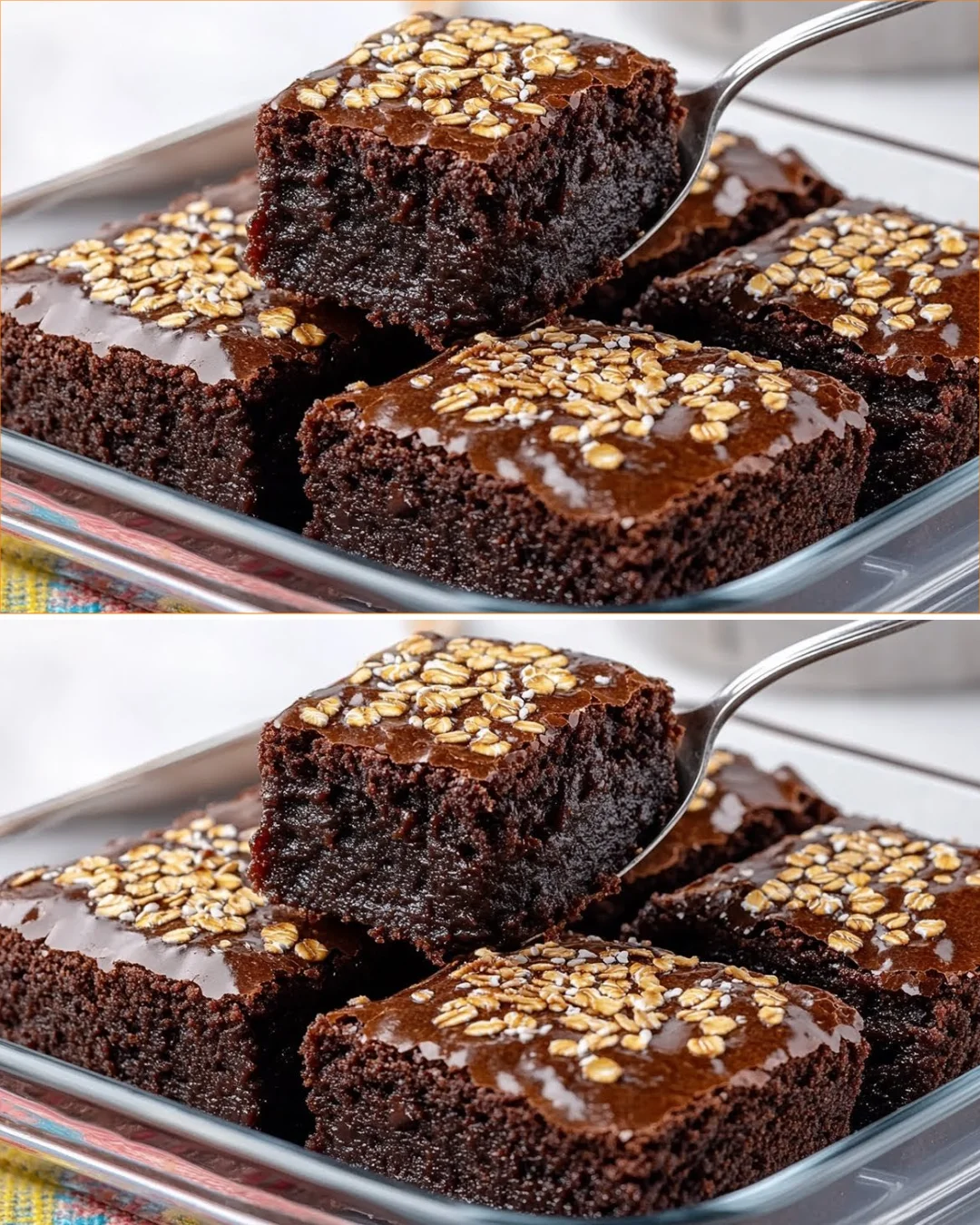 Oatmeal Cocoa Banana Bake with bananas, chocolate, and oats in a baking dish.
