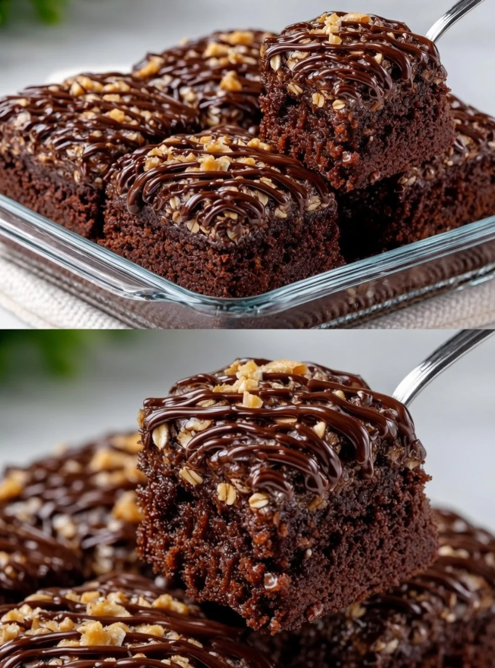 Oatmeal Cocoa Banana Bake served in a bowl, topped with sliced bananas and cocoa powder.