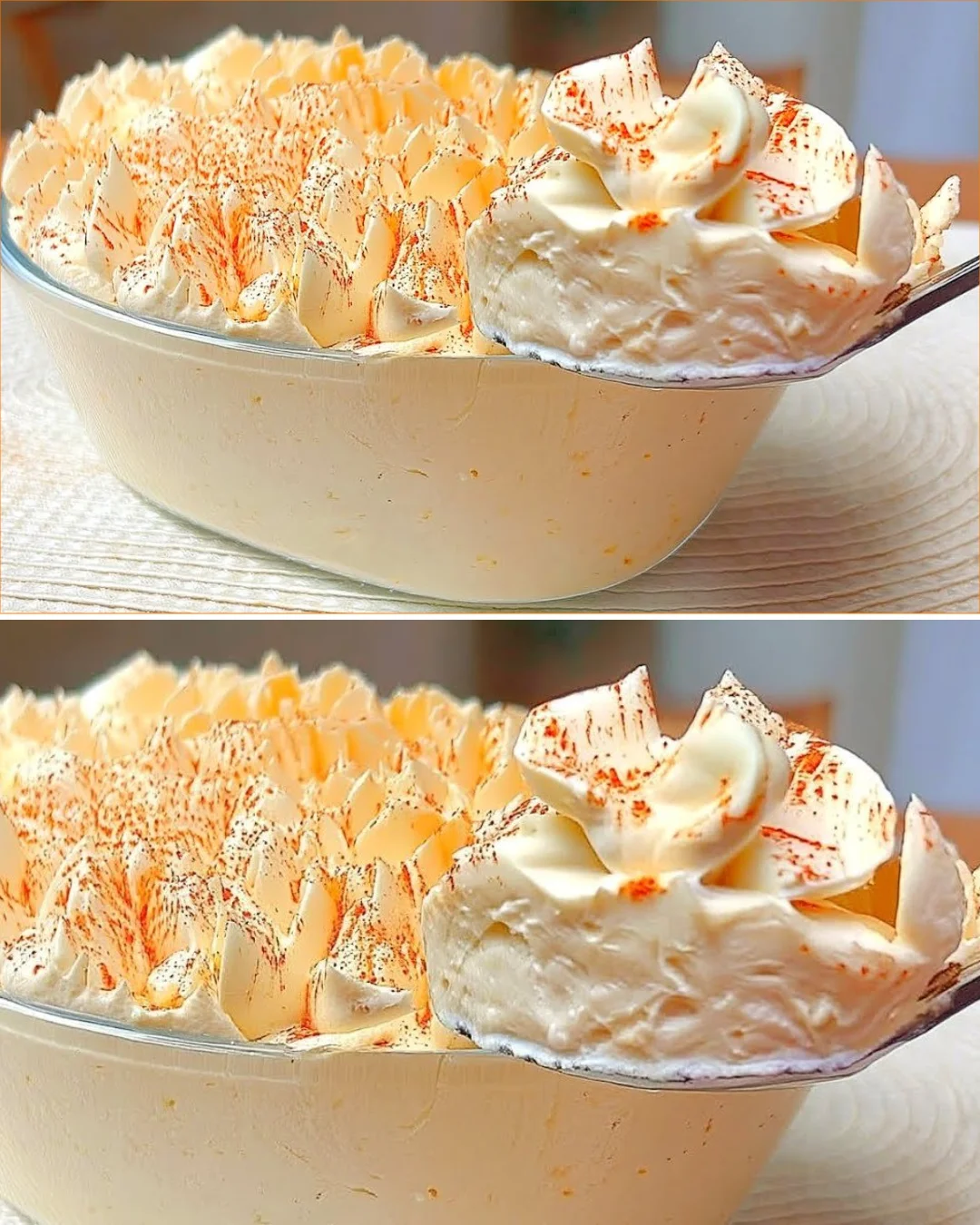 Peach and Banana French Dessert served on a plate with fresh fruit garnish