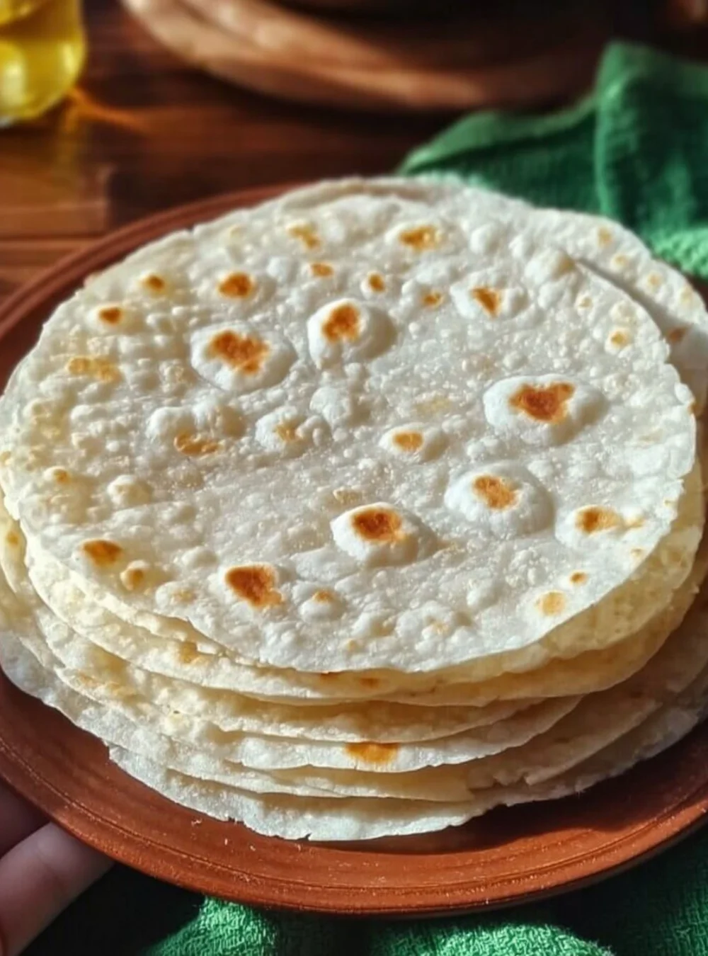 Rice tortillas stacked on a wooden board, perfect for gluten-free meals
