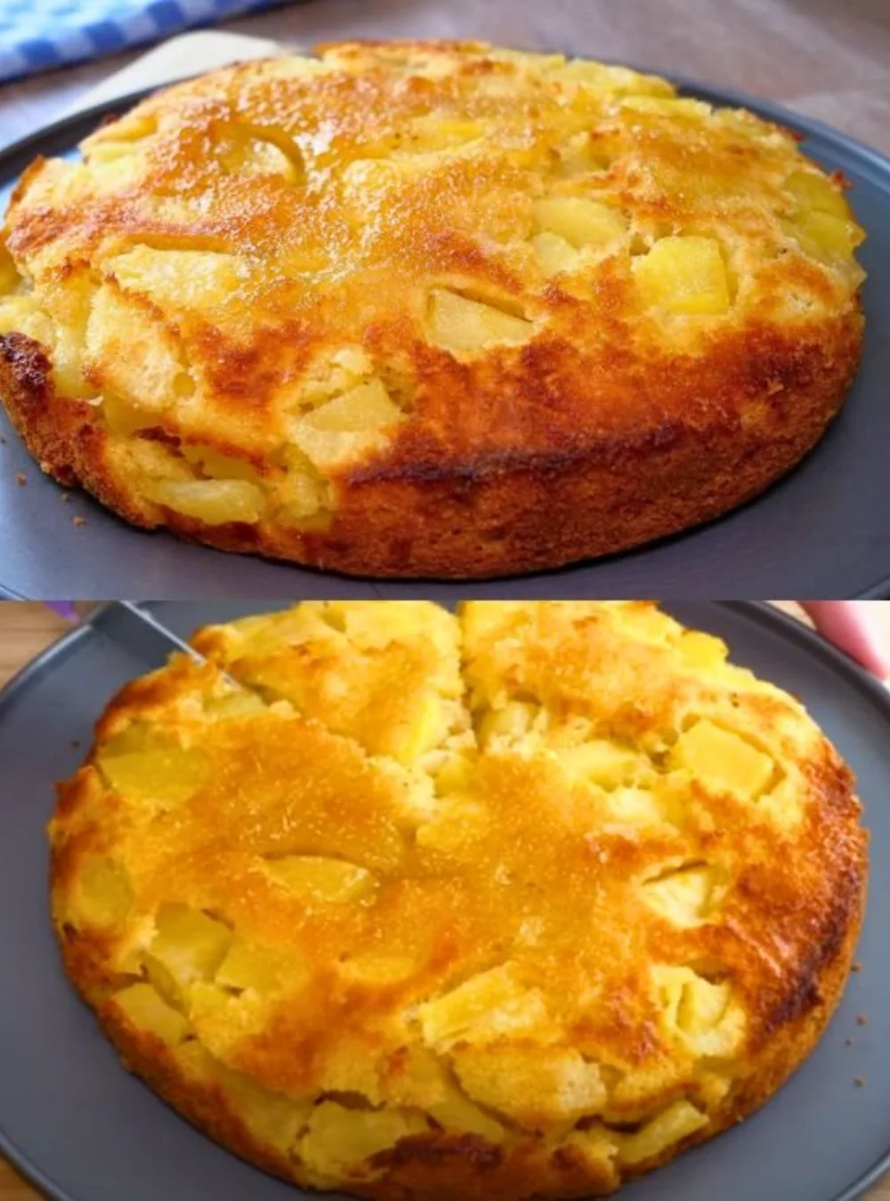 Delicious homemade apple cake served on a rustic wooden table.