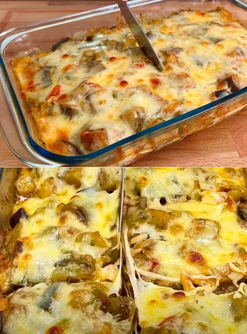 Delicious eggplant casserole ready for serving without frying.