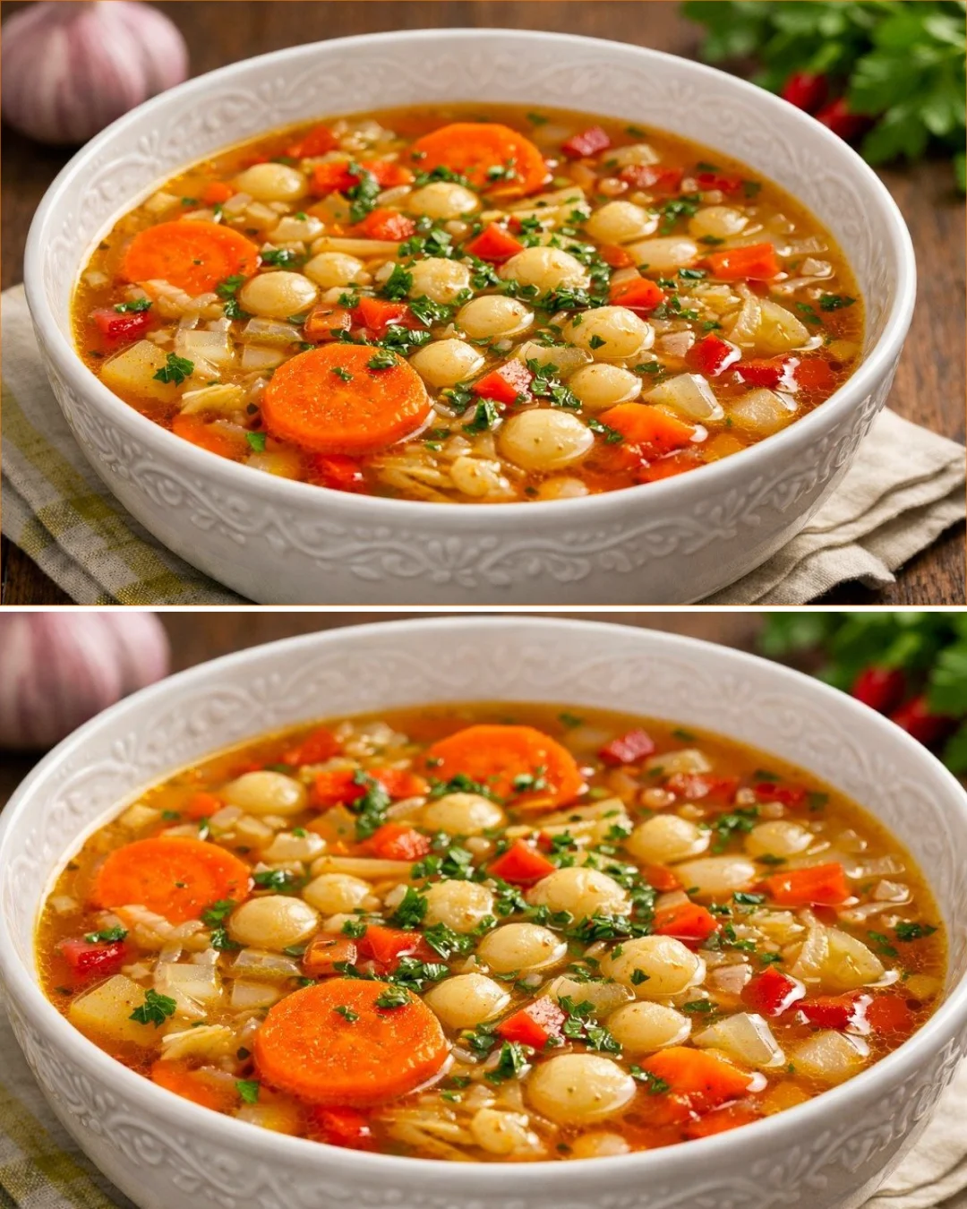 A bowl of nutritious homemade soup made with fresh ingredients