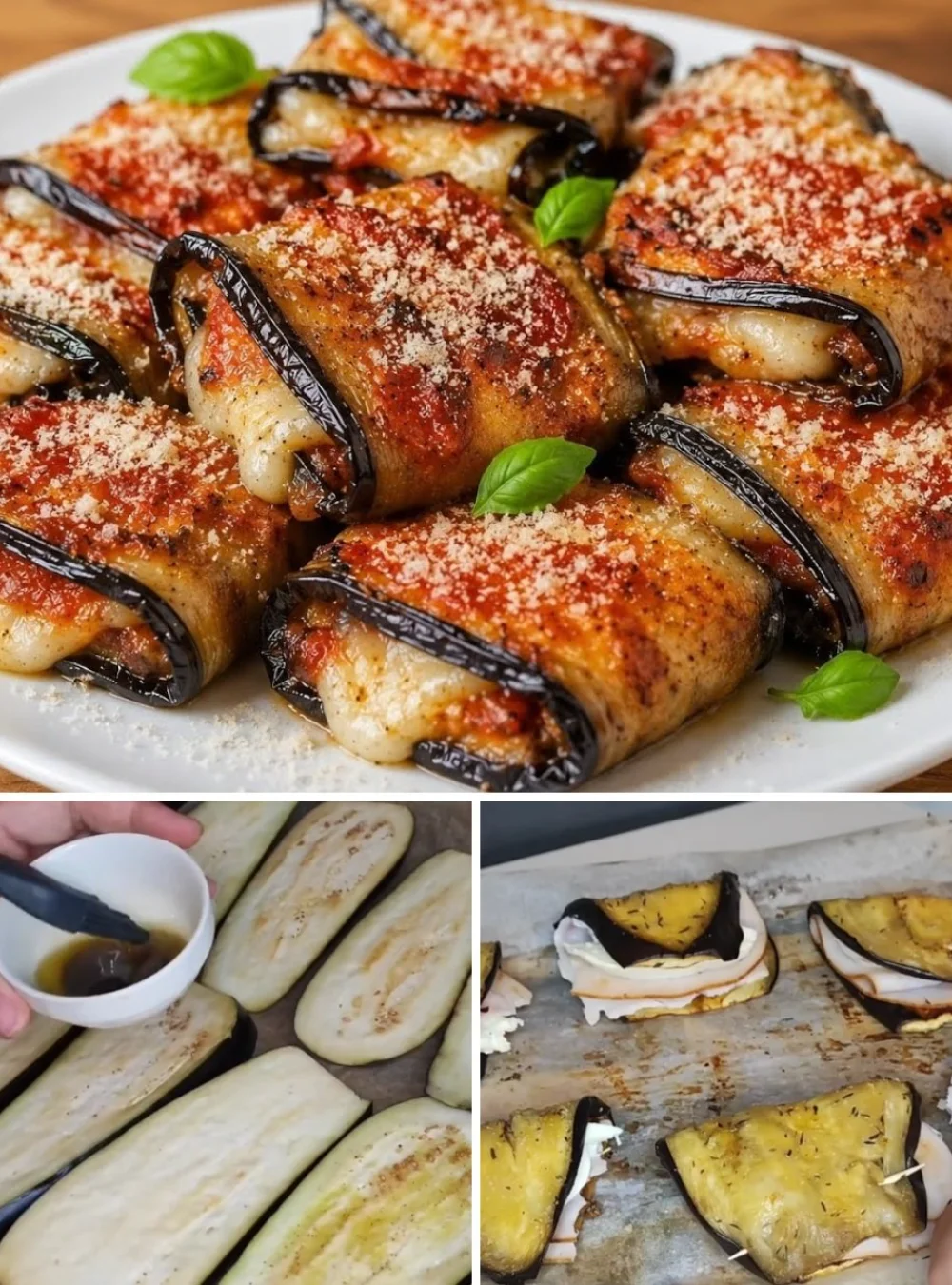 Baked eggplant with chicken and cheese, a delicious meal option.