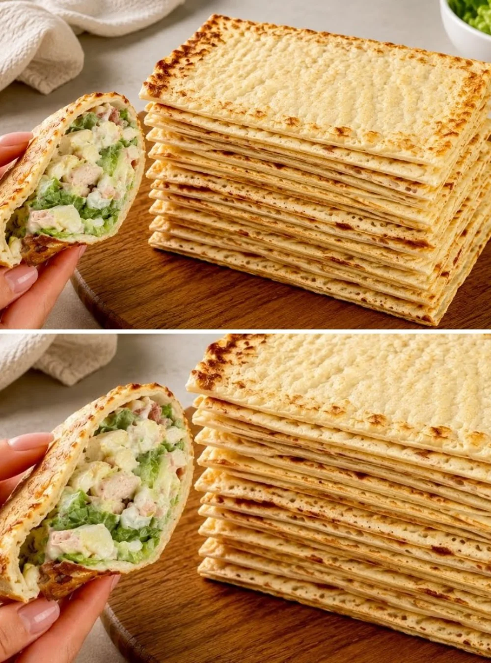 Caesar-Filled Cottage Cheese Flatbread topped with fresh ingredients
