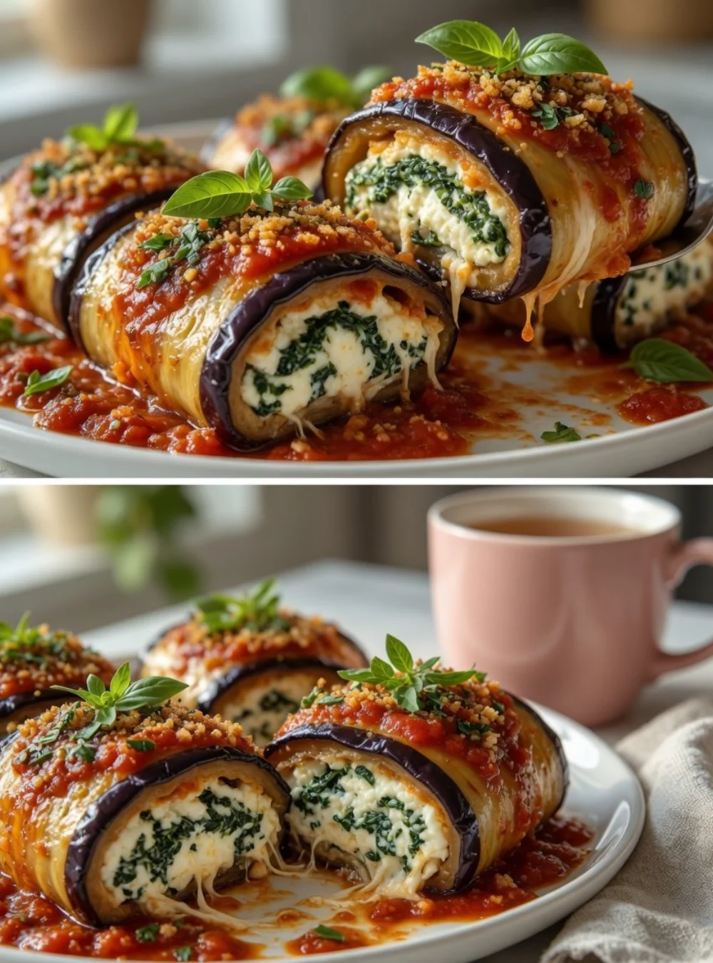 Delicious creamy eggplant dish served with fresh herbs and spices